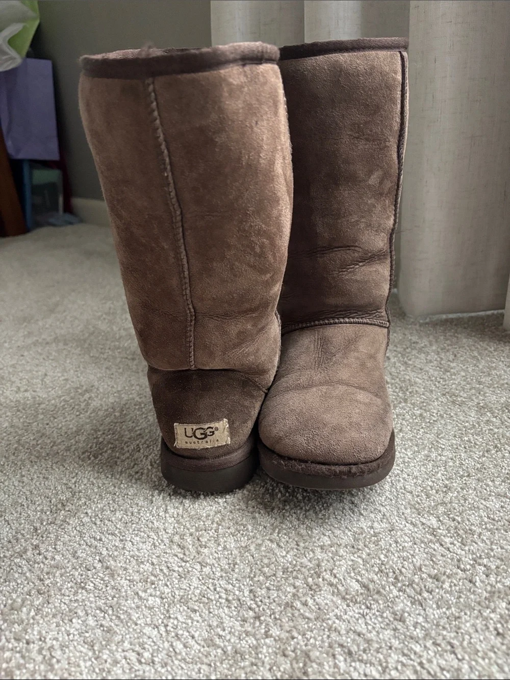 UGG Chocolate Suede Mid-Calf Shearling Boots